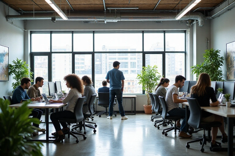 Modern office space with diverse team