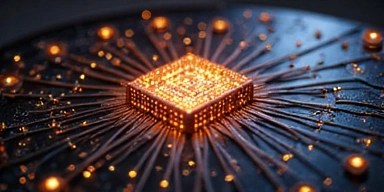 A stylized representation of a quantum computer's core, symbolizing breakthrough computing.