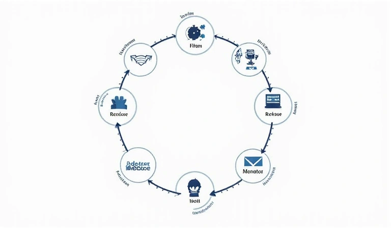 A diagram showing the continuous loop of DevOps: Plan, Code, Build, Test, Release, Deploy, Operate, Monitor.