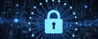 Cybersecurity lock icon merged with a digital network, representing robust data protection.