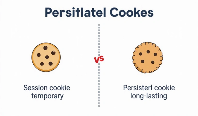 Diagram showing session and persistent cookies