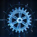 Icon representing custom software development with gears and code