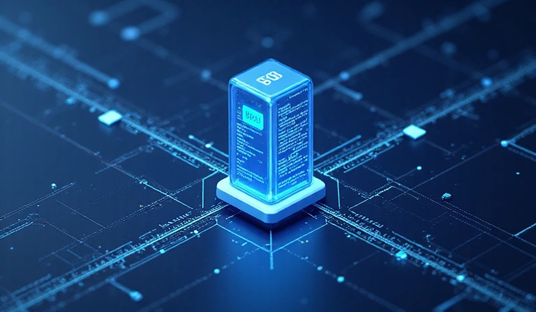 Digital data flowing into a secure server, representing data usage
