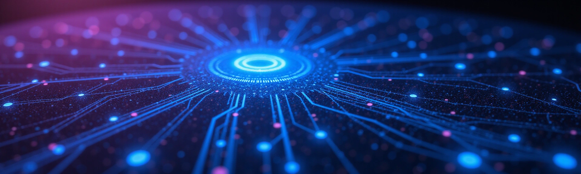 Abstract technology background with glowing circuits and data streams